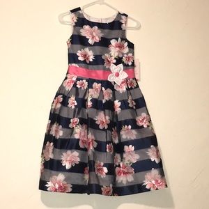 Joan Michelle Dress Pink Flowers & Blue Stripes